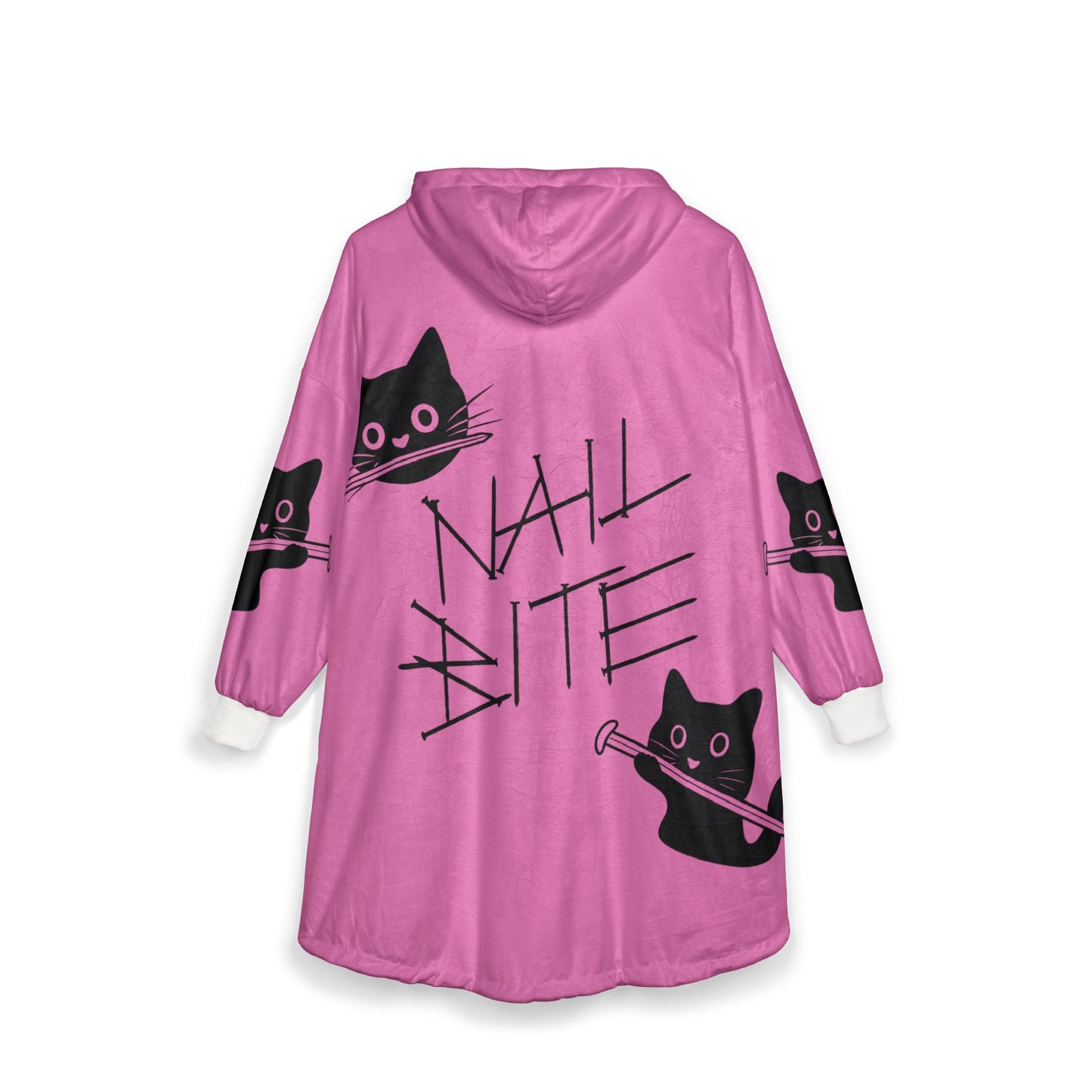 Pink 'Nail Bite' Cat Hooded Blanket
