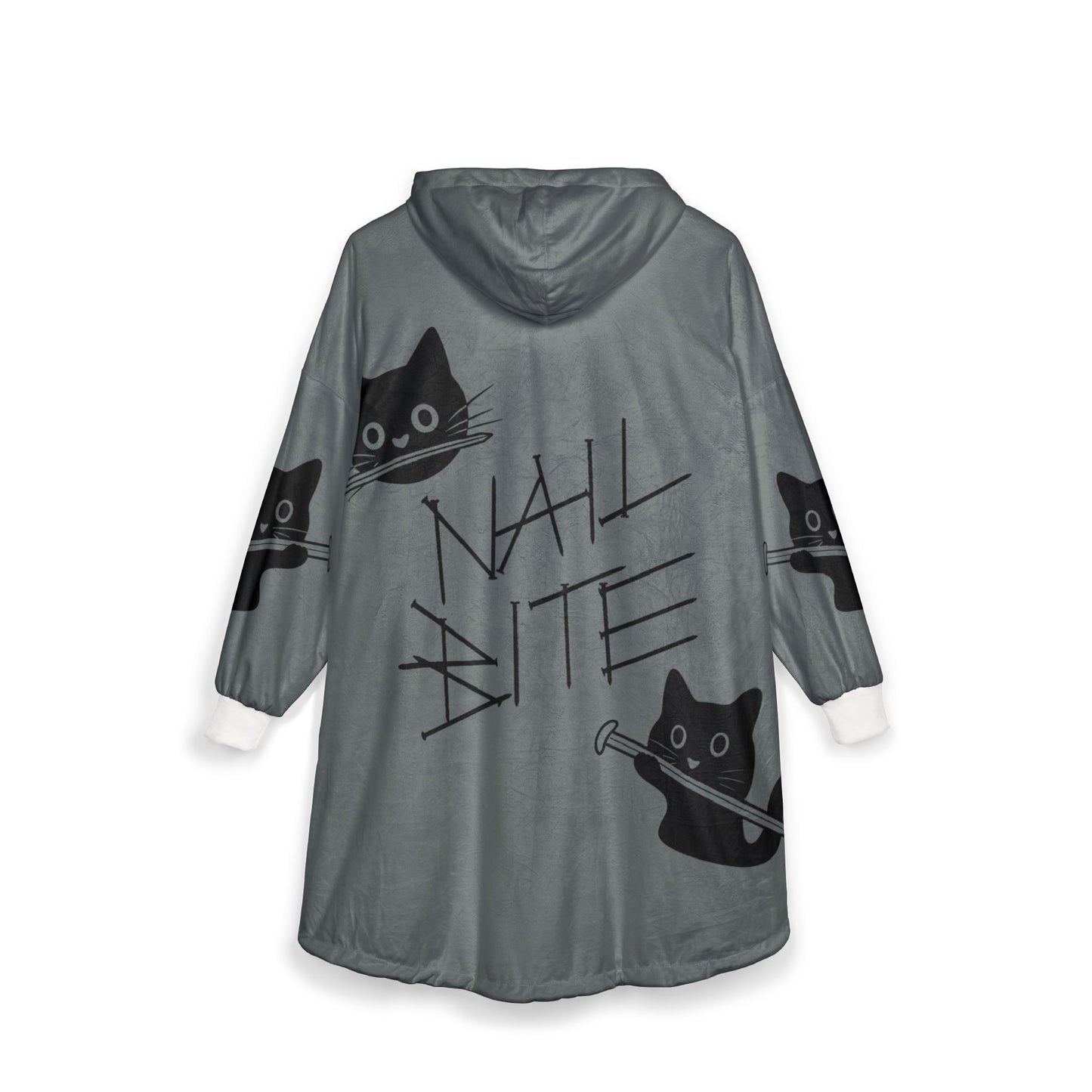 Light Grey 'Nail Bite' Cat Hooded Blanket