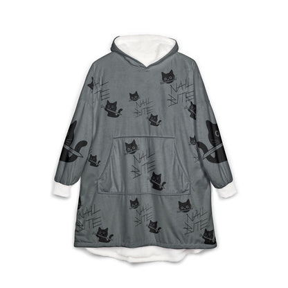 Light Grey 'Nail Bite' Cat Hooded Blanket