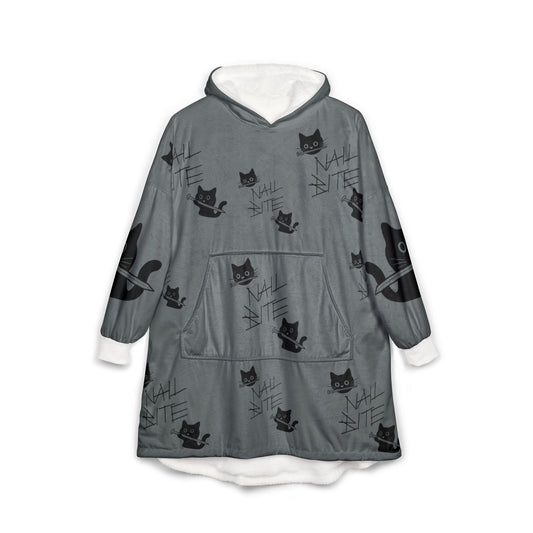 Light Grey 'Nail Bite' Cat Hooded Blanket