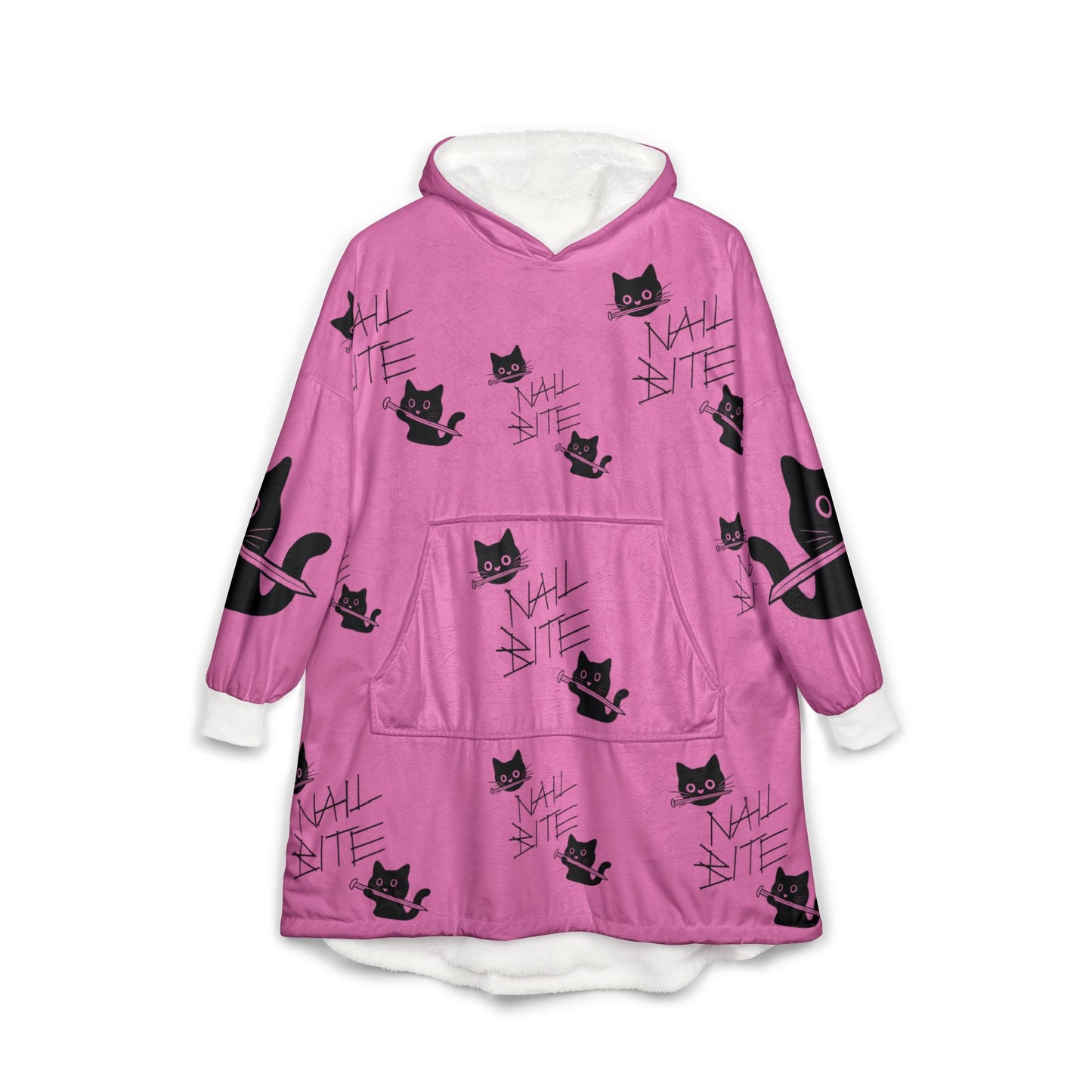 Pink 'Nail Bite' Cat Hooded Blanket