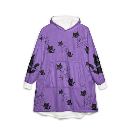 Purple 'Nail Bite' Cat Hooded Blanket